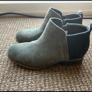 TOMS green suede booties